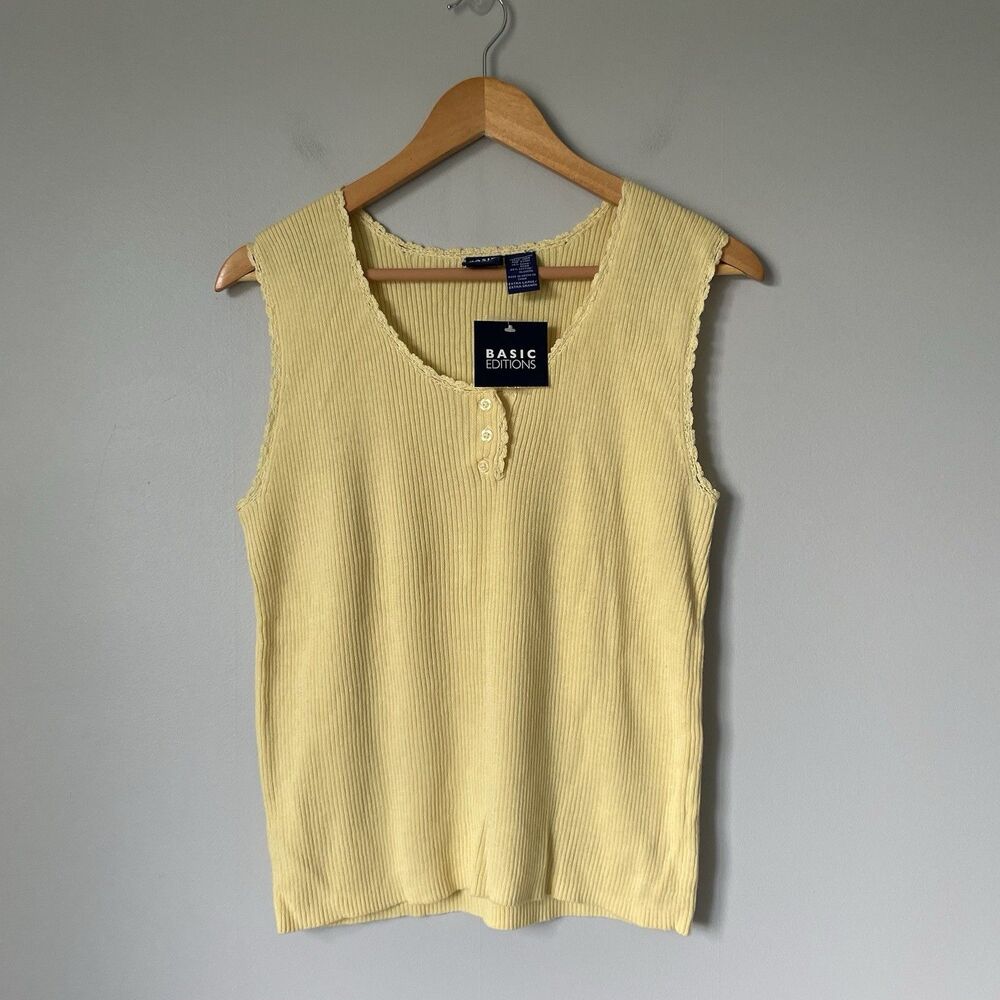 Basic Editions by K-Mart Vintage Knit Sweater Tank Top Ribbed Yellow Size XL